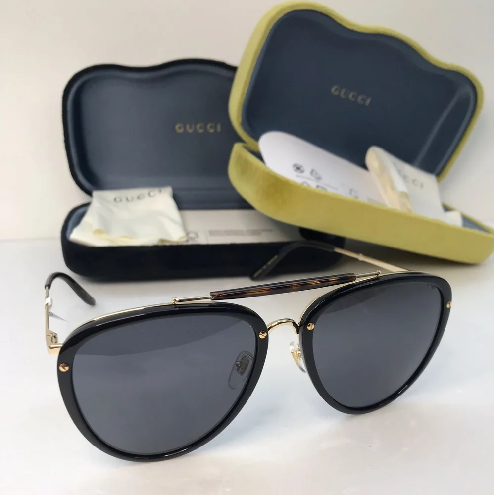 New - 💯 Original Gucci GG0672S Unisex Aviator Sunglasses, Black/Grey